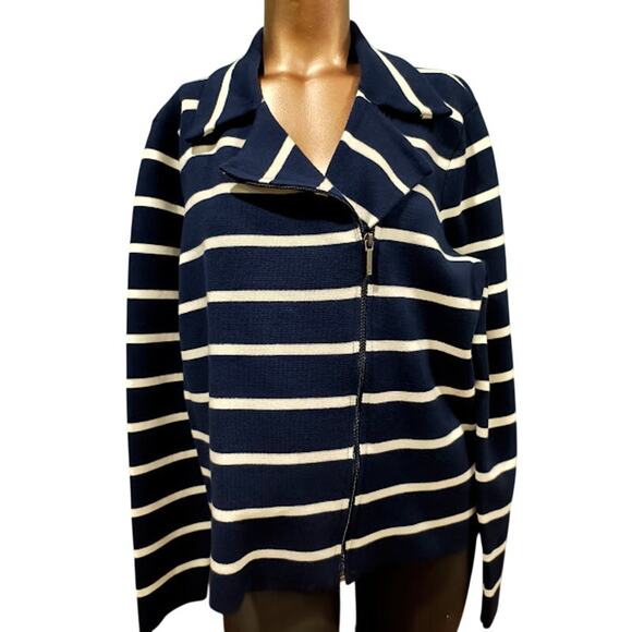 Chaps NWT Striped Zip Up Jacket, Navy and White, Size XL - Picture 1 of 7